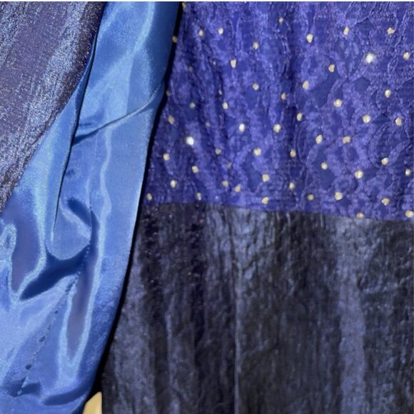 Vtg Y2K J. TAYLOR Cocktail Dress Blue Rhinestones &. Jacket Size 10 Lace - Picture 9 of 12